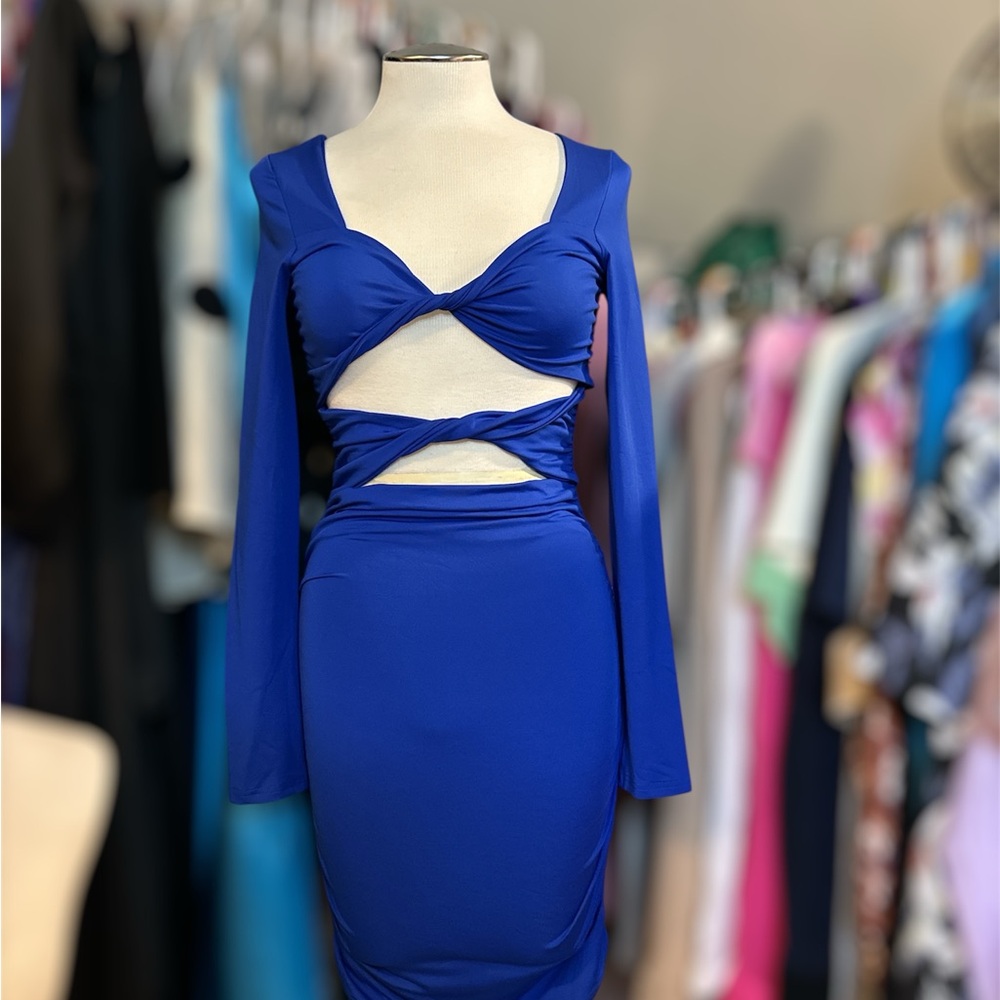 Elegant Blue Cutout Dress